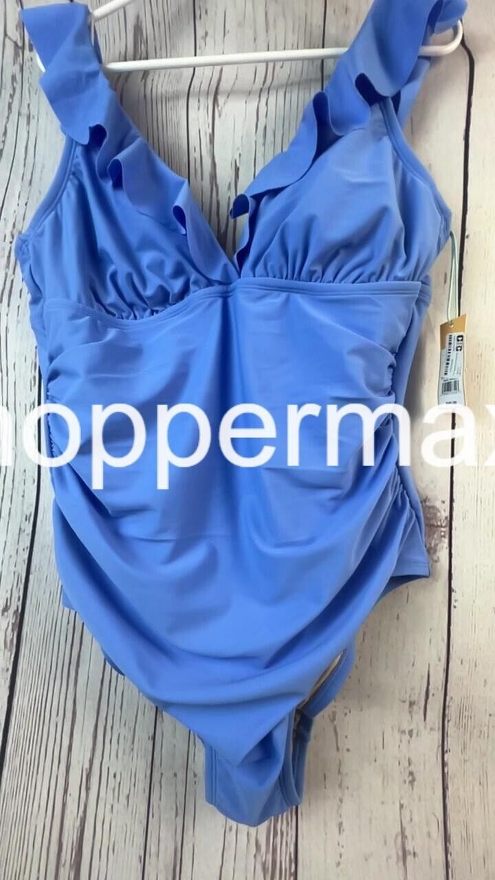 Women's Ruffle Ruched Full Coverage One Piece Swimsuit - Kona Sol Blue XL