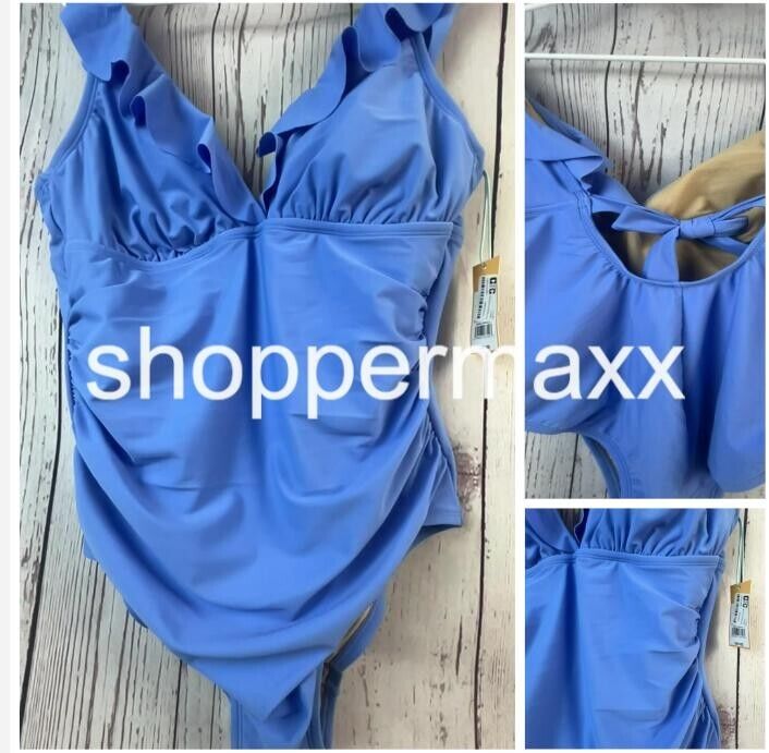 Women's Ruffle Ruched Full Coverage One Piece Swimsuit - Kona Sol Blue XL