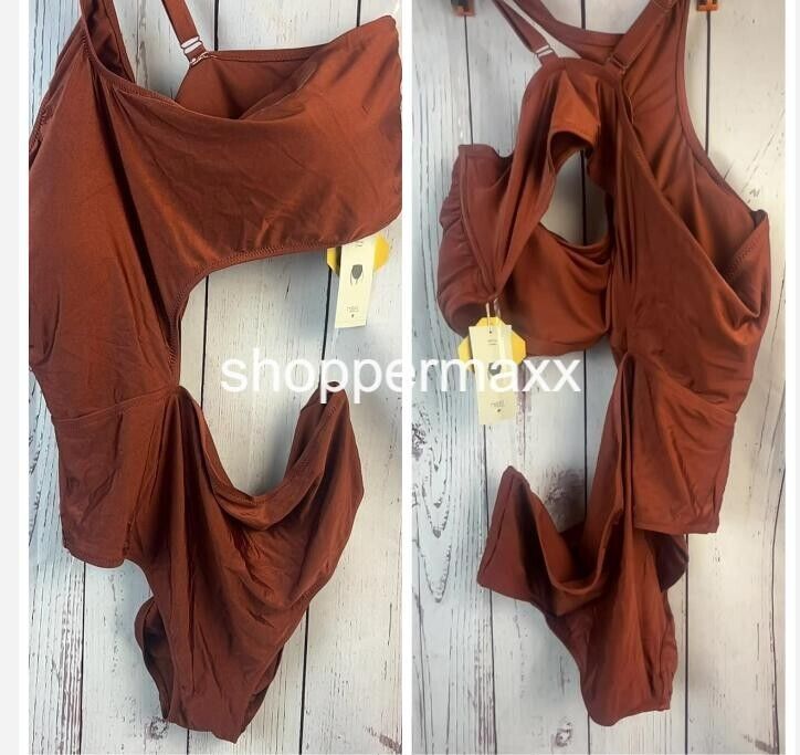 Women's Asymmetrical Metallic Cut Out High Leg Cheeky One Piece Swimsuit- 4X