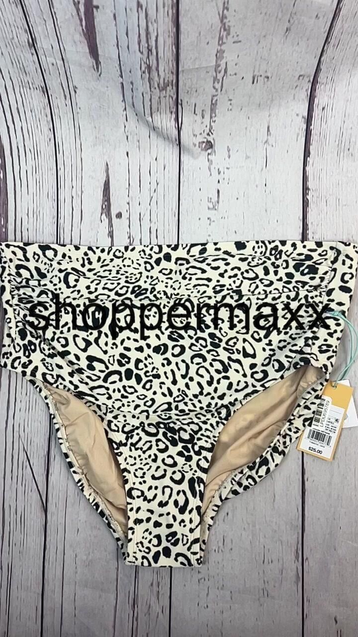 Women's Neutral Leopard Print High Waist Full Coverage Bikini Bottom-Kona Sol, X