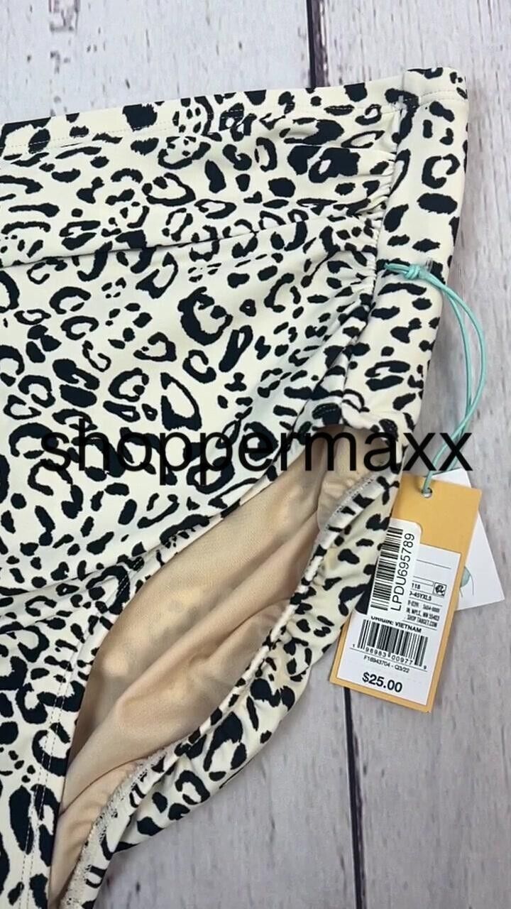 Women's Neutral Leopard Print High Waist Full Coverage Bikini Bottom-Kona Sol, X