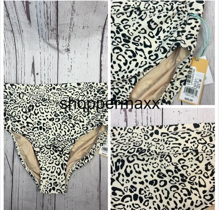 Women's Neutral Leopard Print High Waist Full Coverage Bikini Bottom-Kona Sol, X