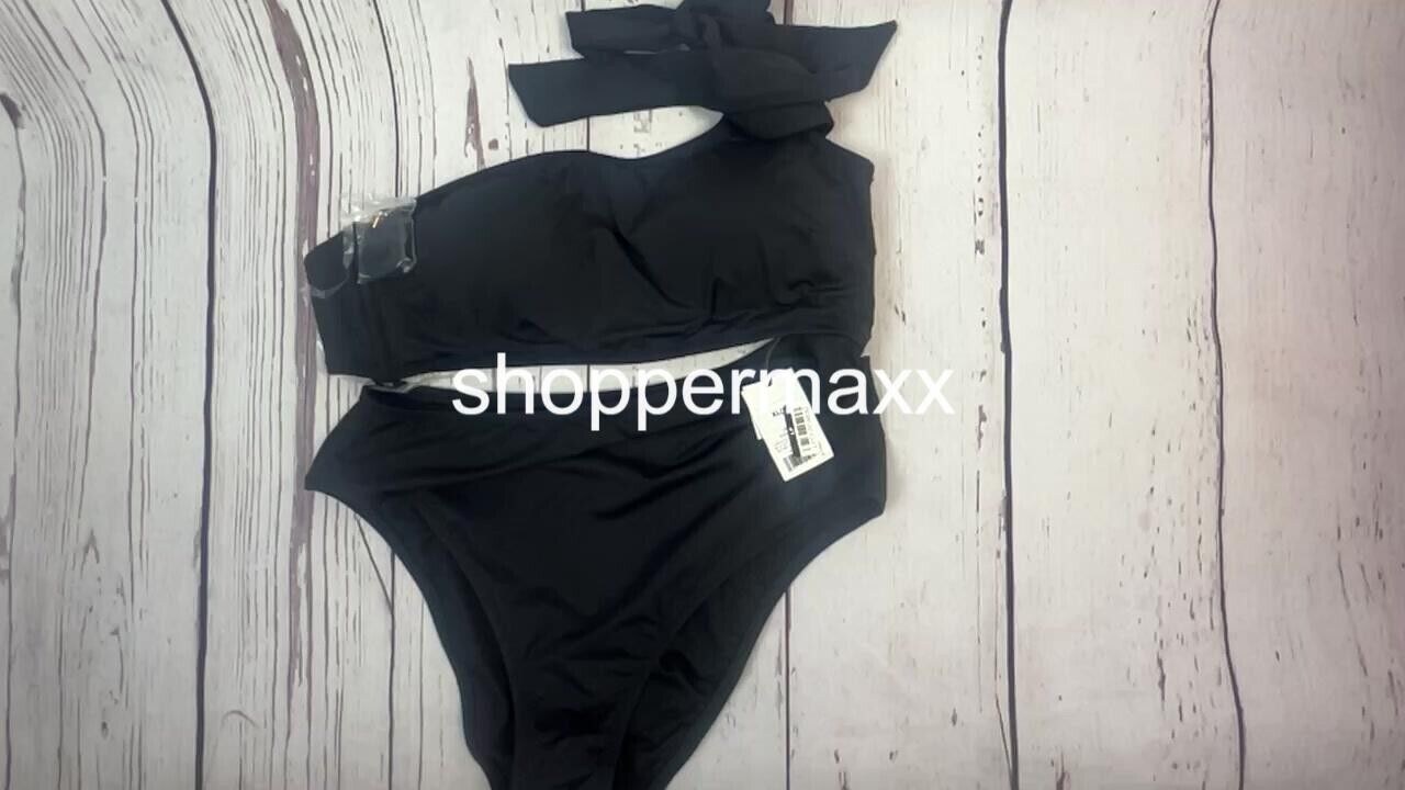 WOMEN'S ONE SHOULDER BOW CUT OUT ONE PIECE SWIMSUIT - SHADE & SHORE, BLACK, XL