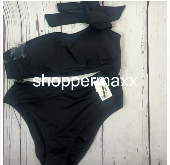 WOMEN'S ONE SHOULDER BOW CUT OUT ONE PIECE SWIMSUIT - SHADE & SHORE, BLACK, XL