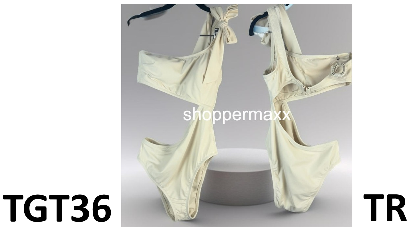 Women's One Shoulder Bow Cut Out One Piece Swimsuit-Shade & Shore, Beige, Medium
