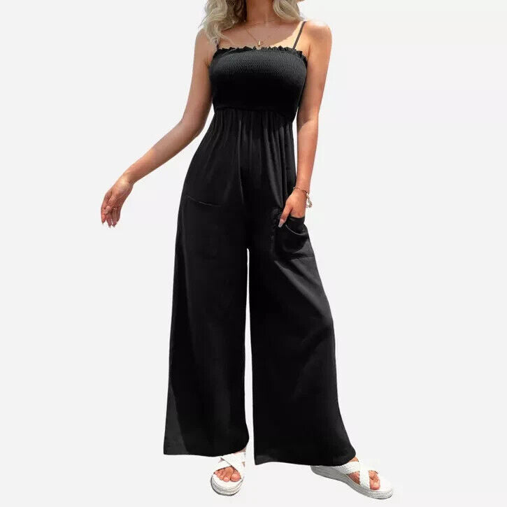 Women's Sleeveless Smocked Jumpsuit - Cupshe, Black, Size Medium
