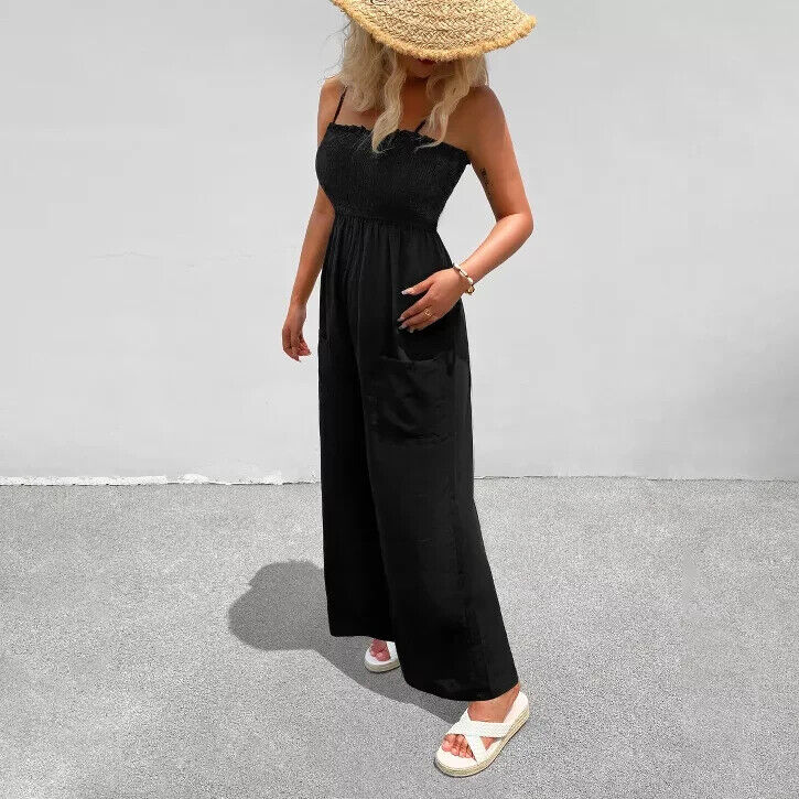 Women's Sleeveless Smocked Jumpsuit - Cupshe, Black, Size Medium