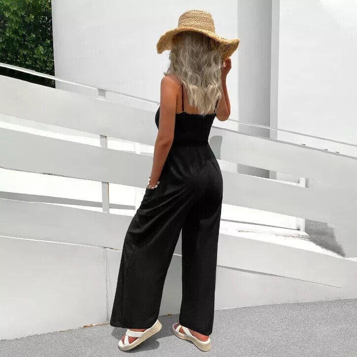 Women's Sleeveless Smocked Jumpsuit - Cupshe, Black, Size Medium