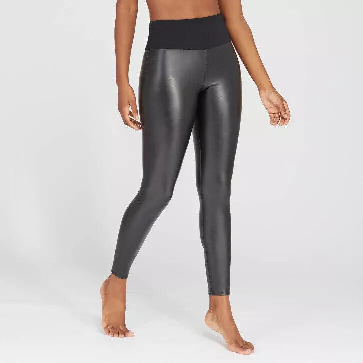 ASSETS by SPANX Women's All Over Faux Leather Leggings - Black, Size X-Large