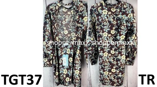 Women's Long Sleeve Satin Mini Dress - Future Collective, Berry Floral, Size 6