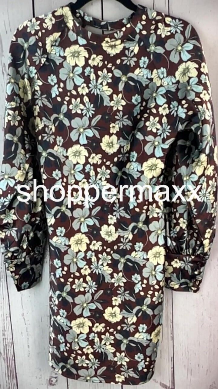 Women's Long Sleeve Satin Mini Dress - Future Collective, Berry Floral, Size 6