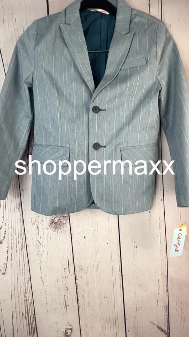 Boys' Plaid Striped Blazer - Cat & Jack, Light Blue, Size 7