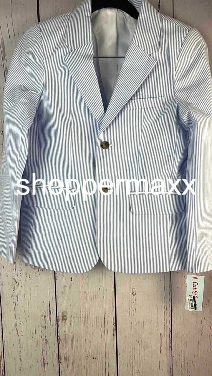 Boys' Seersucker Striped Suit Jacket - Cat & Jack, Blue, Size 10