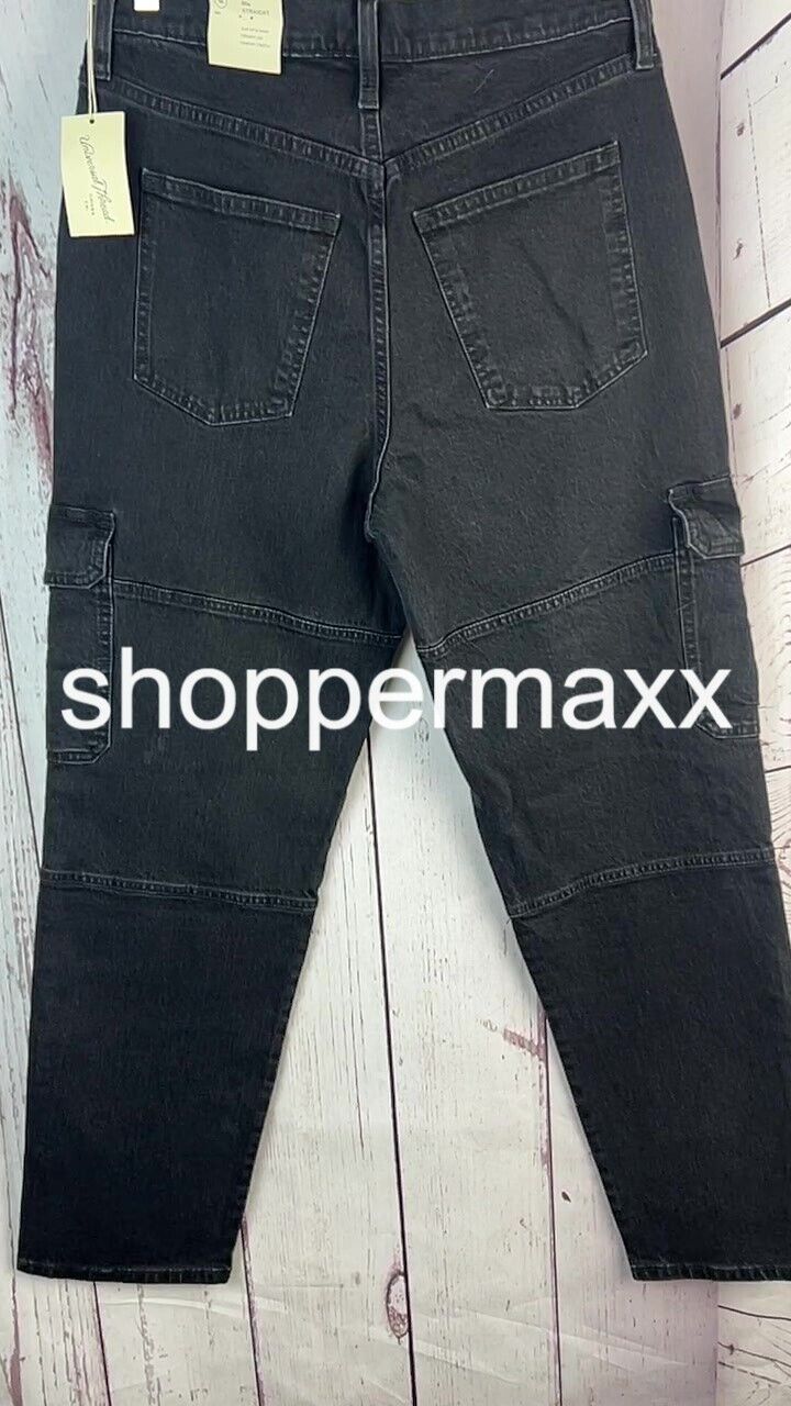 Women's High-Rise 90's Straight Cargo Jeans - Universal Thread, Black, Size 12