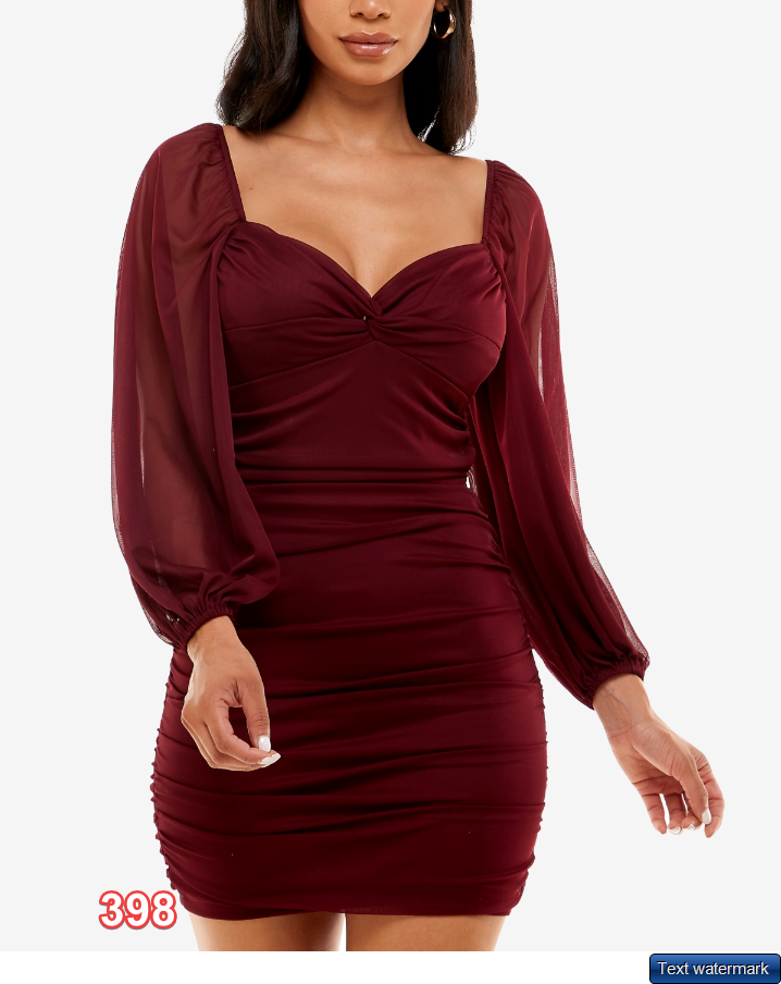 B DARLIN Juniors' Ruched Bodycon Dress Burgundy Large