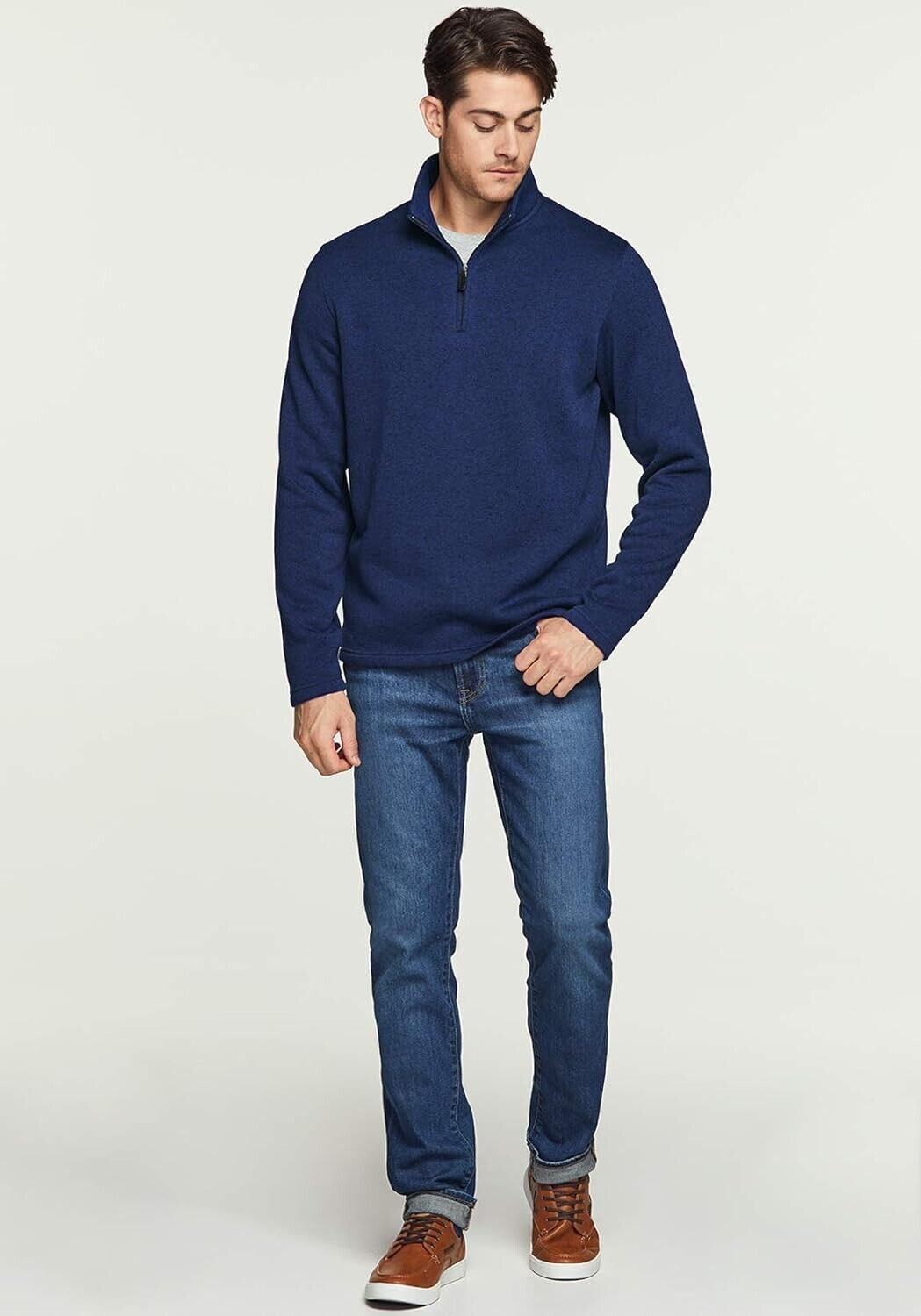 TSLA Men's Quarter Zip Thermal Fleece Lined Collor Sweater Winter Lightweight, L