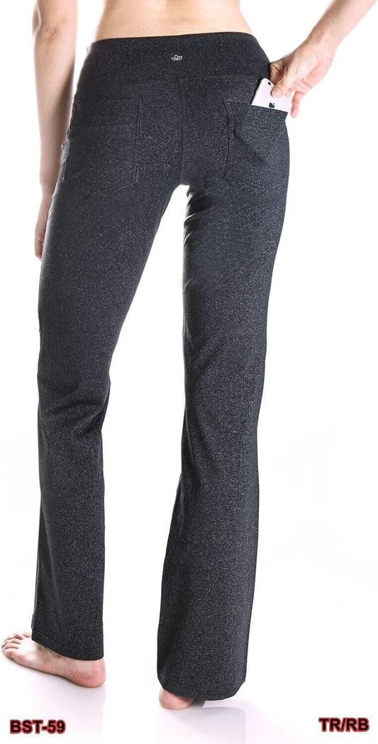 Yogipace,2 Back Pockets 31" Inseam, Women's Bootcut Yoga Pants Charcoal M