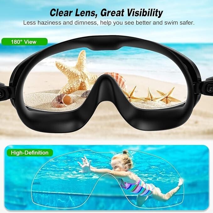 Swimming Goggles, No Leaking Anti-Fog UV Protection Large Frame Swim Goggles
