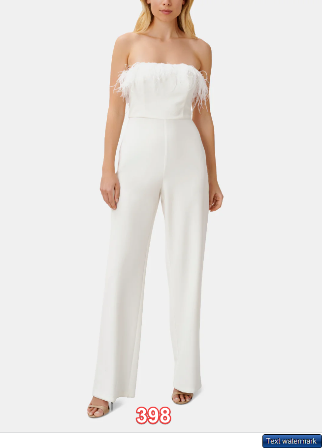 AIDAN BY AIDAN MATTOX Feather Detail Strapless Jumpsuit Ivory Size 6 $295