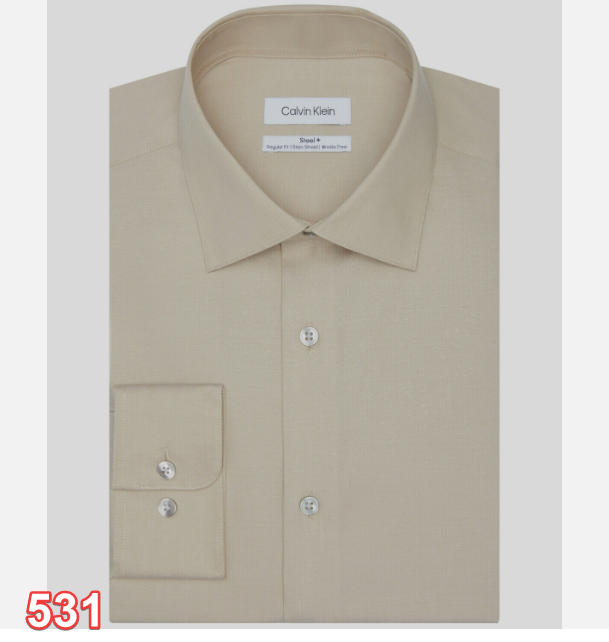 Calvin Klein Mens Steel + Dress Shirts Non Iron Stretch Reg Fit Stretch 2XL Dune