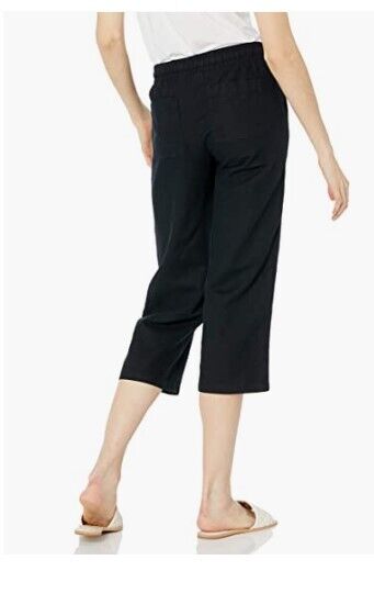 Amazon Essentials Women's Linen Blend Drawstring Wide Leg Crop Pant Black M