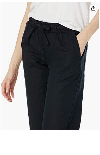 Amazon Essentials Women's Linen Blend Drawstring Wide Leg Crop Pant Black M