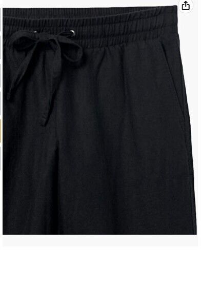 Amazon Essentials Women's Linen Blend Drawstring Wide Leg Crop Pant Black M
