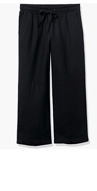 Amazon Essentials Women's Linen Blend Drawstring Wide Leg Crop Pant Black M