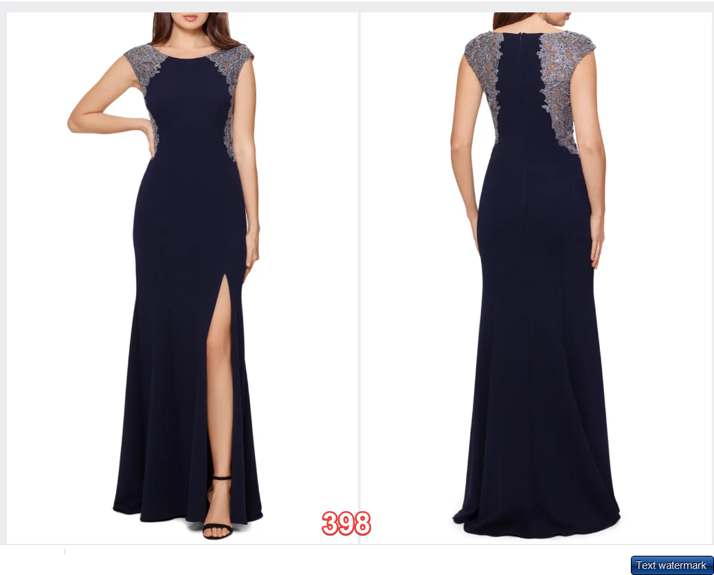 XSCAPE GOWN Lace Detail Side Slit Cap Sleeve Gown XSCAPE Women's Dress Navy 16