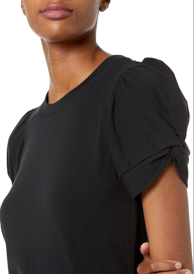 Amazon Essentials Women's Classic-Fit Twist Sleeve Crewneck T-Shirt Black Small
