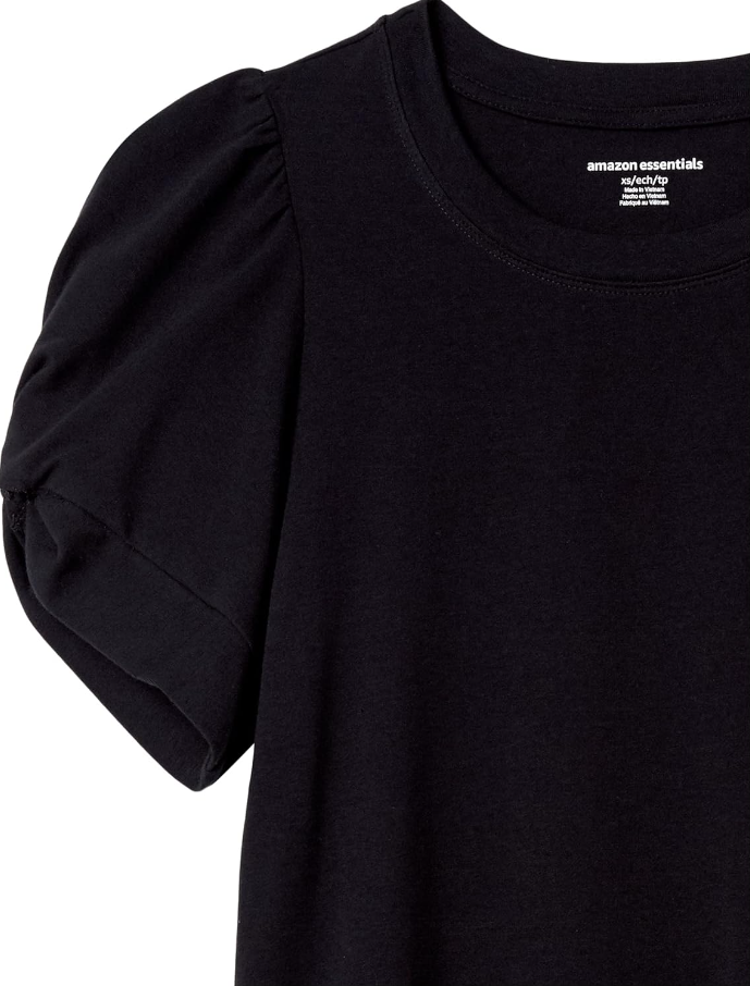 Amazon Essentials Women's Classic-Fit Twist Sleeve Crewneck T-Shirt Black Small