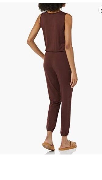 Daily Ritual Women's Supersoft Terry Sleeveless Scoopneck Jumpsuit Deep Brown S