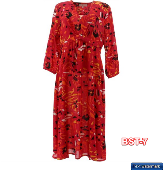 Vanessa Williams Printed V-Neck Midi Dress Women's size S Magenta $92.75