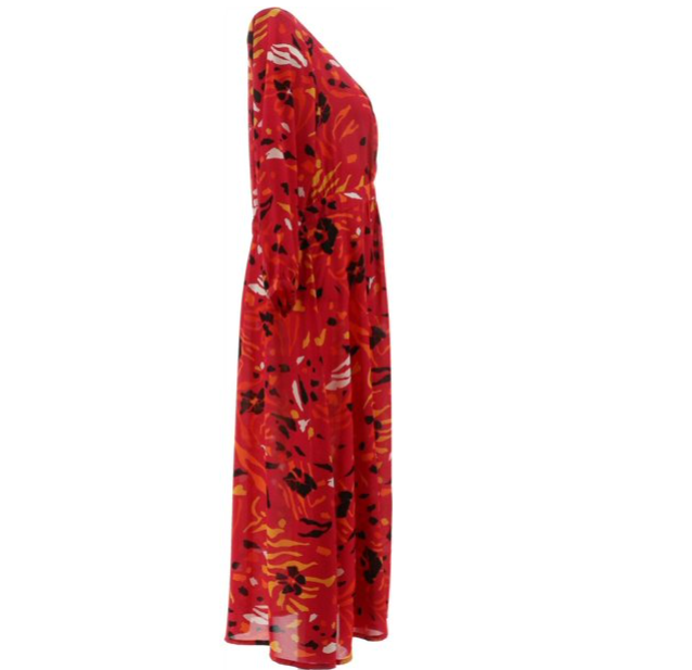 Vanessa Williams Printed V-Neck Midi Dress Women's size S Magenta $92.75