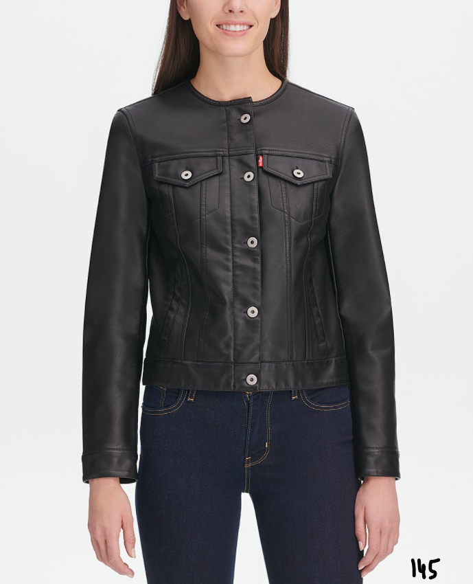 Levi's Women's Faux Leather Collarless Trucker Jacket, Black, X-Small