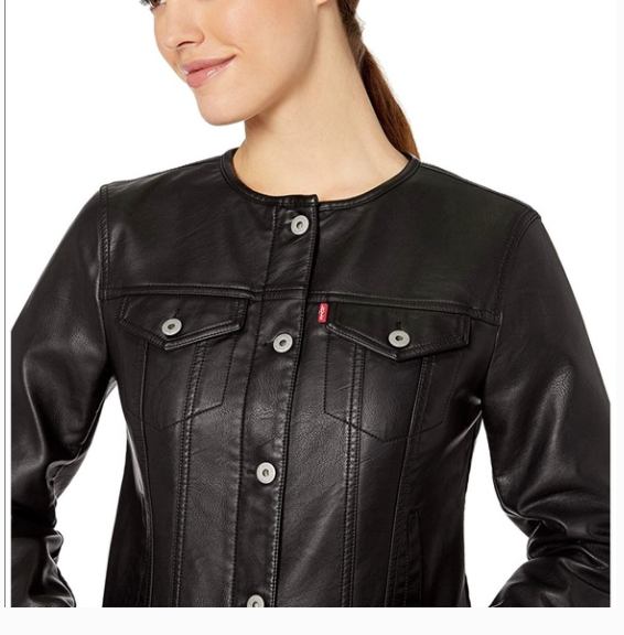 Levi's Women's Faux Leather Collarless Trucker Jacket, Black, X-Small