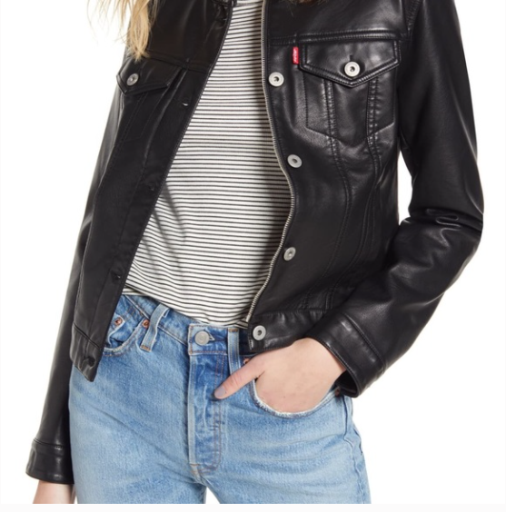 Levi's Women's Faux Leather Collarless Trucker Jacket, Black, X-Small