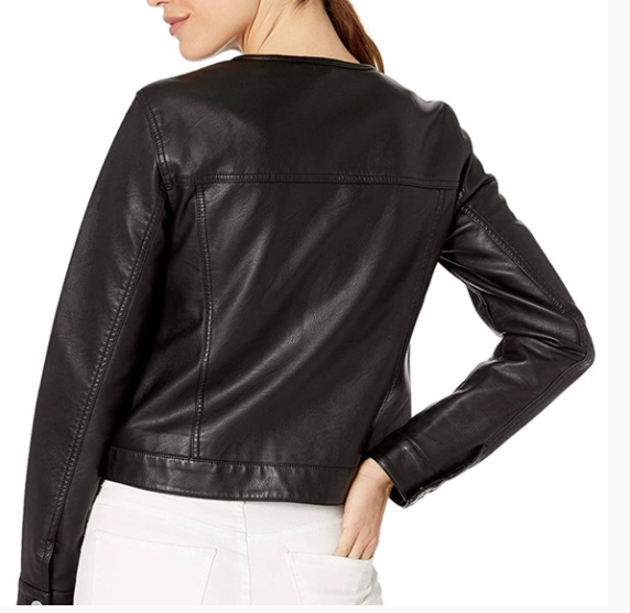 Levi's Women's Faux Leather Collarless Trucker Jacket, Black, X-Small