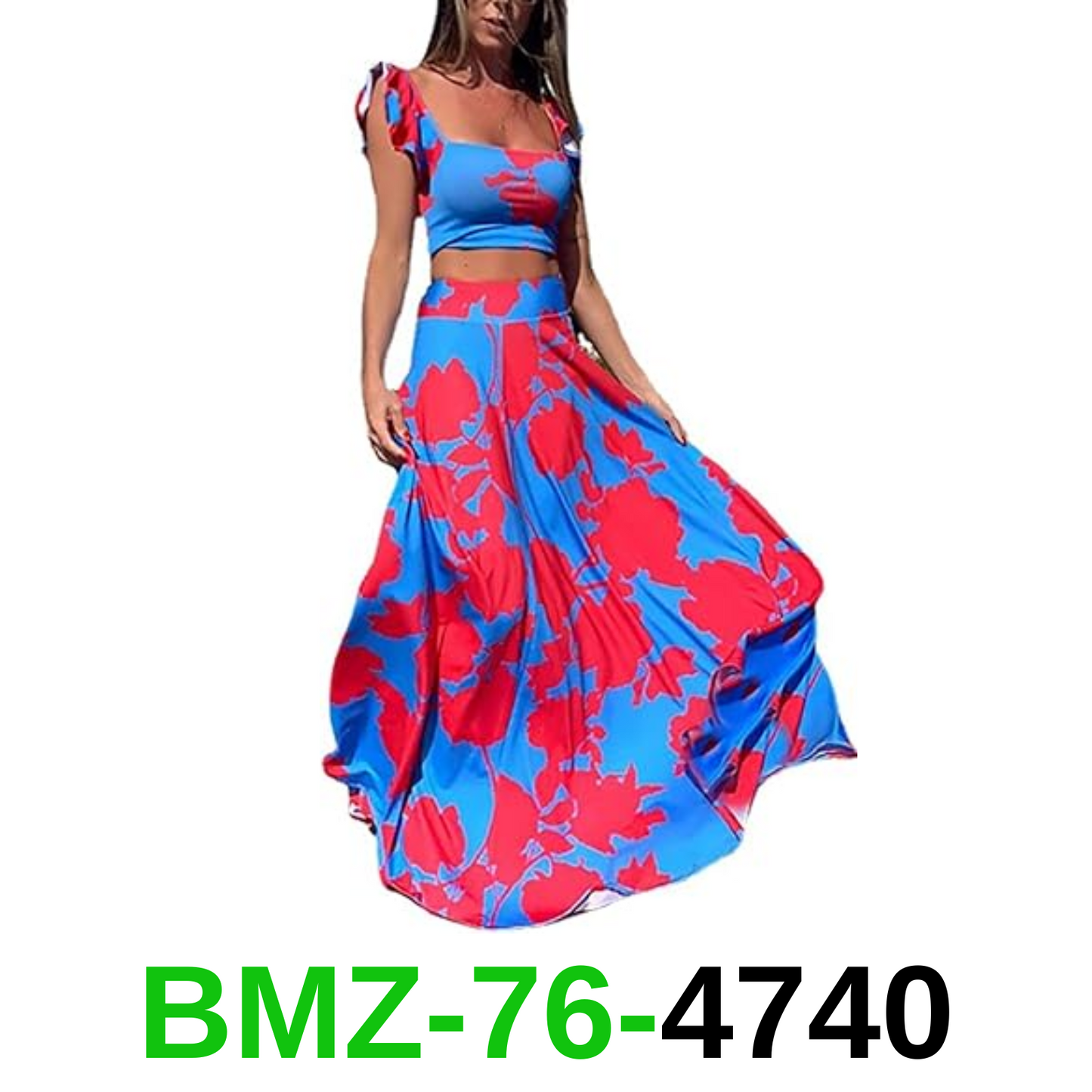 Vakkest Womens Summer Sexy 2 Pieces Outfits Summer Tank Top Wrap Long Skirt,  S