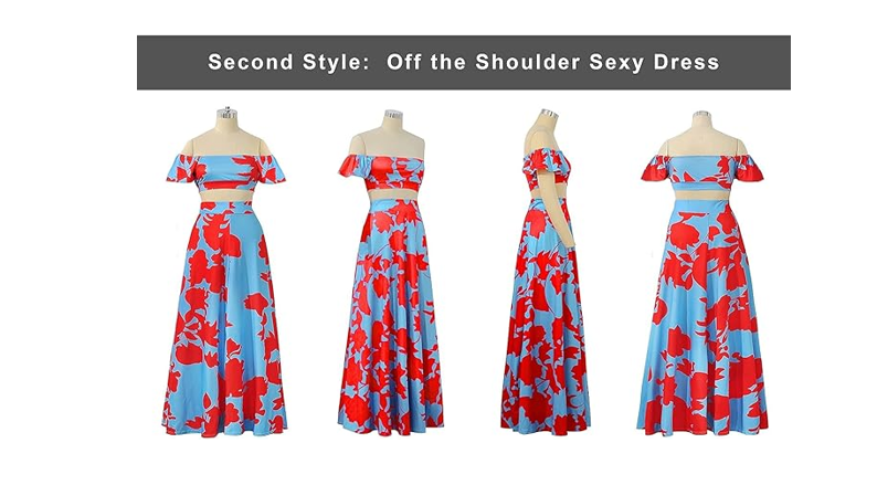 Vakkest Womens Summer Sexy 2 Pieces Outfits Summer Tank Top Wrap Long Skirt,  S