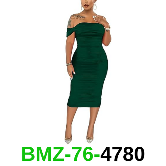 Women's Sexy Off Shoulder Sleeveless Bodycon Ruched Midi Elegant Cocktail, XL