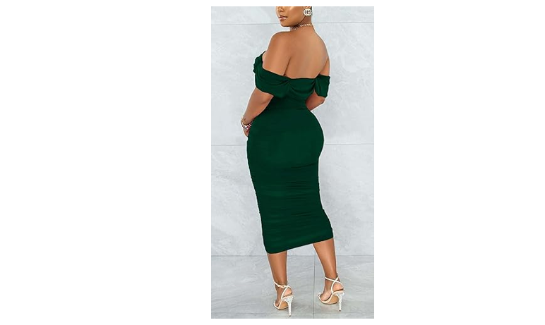 Women's Sexy Off Shoulder Sleeveless Bodycon Ruched Midi Elegant Cocktail, XL