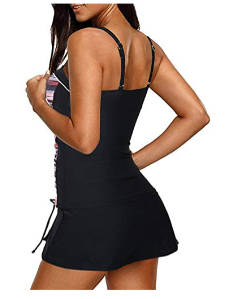 Sweetheart Neckline Push Up Padded Bra Swim Skirts For Women Tankini Set,  20W