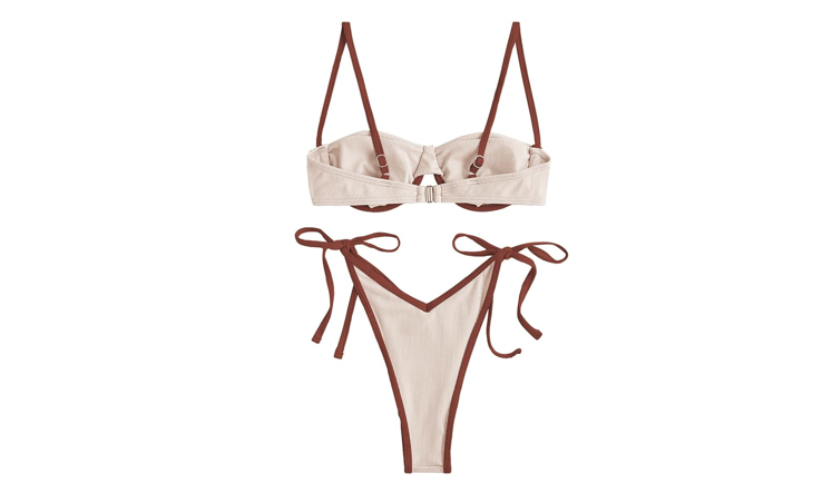 ZAFUL Women's Underwire Bikini High Cut Bikini Set Tie Side Bottom Two Piece, S