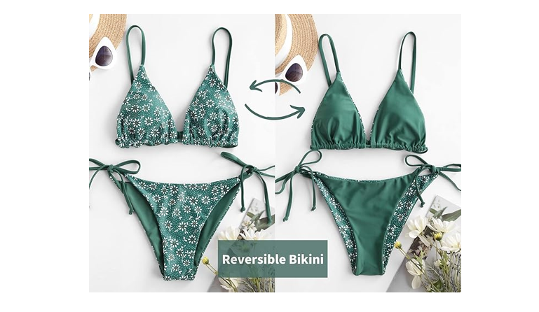ZAFUL Women's Triangle Bikini Floral String Bikini Set Two Piece Swimsuit, L