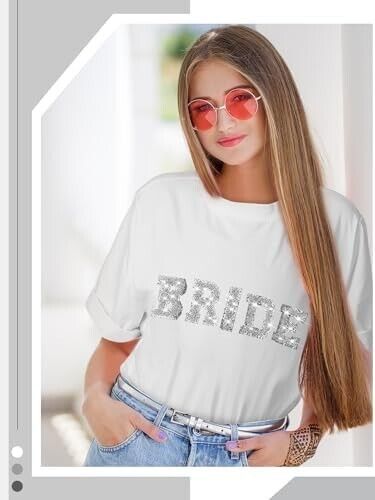 Bride T Shirt Bridal Party Sweatshirt Rhinestone Wedding Tees for Women, Medium