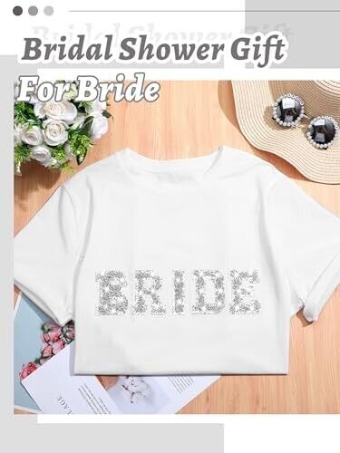 Bride T Shirt Bridal Party Sweatshirt Rhinestone Wedding Tees for Women, Medium