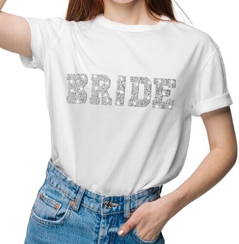 Bride T Shirt Bridal Party Sweatshirt Rhinestone Wedding Tees for Women, Medium