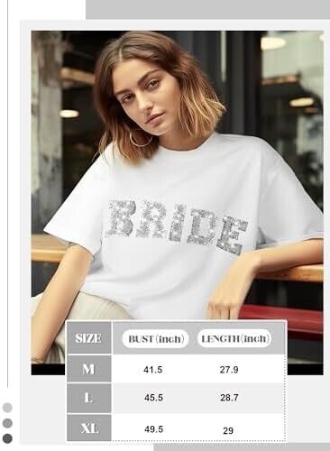 Bride T Shirt Bridal Party Sweatshirt Rhinestone Wedding Tees for Women, Medium