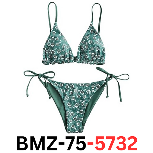 ZAFUL Women Triangle Bikini Floral String Bikini Set Two Piece Swimsuit, Green M